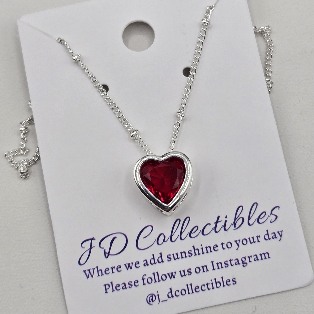 Swarovski Elements Silver Red Heart Necklace Made W Swarovski Crystals - Picture 2 of 5